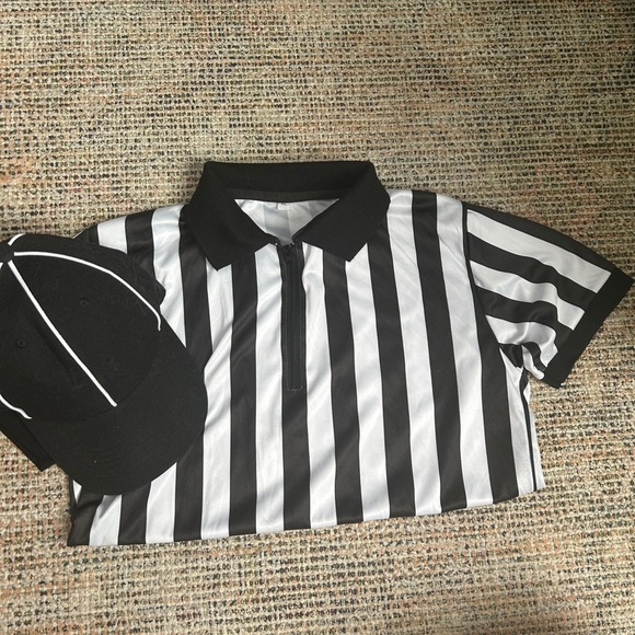 Other - Kids Referee Black and White Striped Polo Shirt with Cap